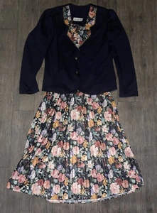 Pablo Collections Navy Unlined Skirt Suit Size 14 Career Church Spring 2PC Flora - Picture 1 of 12