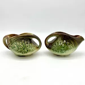 Vintage McCoy Ceramic Creamer and Sugar Set Green Brown Floral Design Unique - Picture 1 of 9