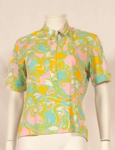 '60's FRENCH VINTAGE PRINT SHIRT UK 14 / US 10 / FR 42 - Picture 1 of 2