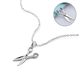 925 Sterling Silver Unique Scissor CZ Pendant Rolo Chain Necklace Women Girls - Picture 1 of 9