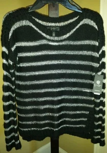 Jessica Simpson Damenpullover schwarz silber gestreift neu mit Etikett Small - Bild 1 von 3