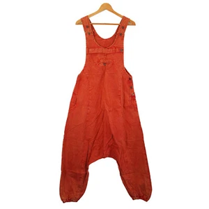 Boho Overalls Dungarees Red Playsuit Festival Summer Hippie Washed Pockets Comfy - Picture 1 of 5