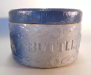 Antiguo gres azul y blanco "vacas y cerca" esmalte de sal mantequilla - Imagen 1 de 16