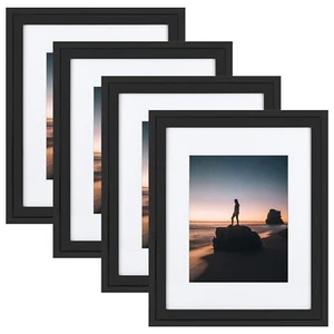 16x20 Picture Frame Displays 11x14 with Mat Wide Moulding Solid Wood Black 4 Pac - Picture 1 of 8