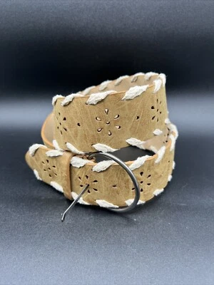 Cinturón De Colección Hippie Boho Blanco Encaje Beige Corte Láser Imitación Cuero Foto 1 de 4