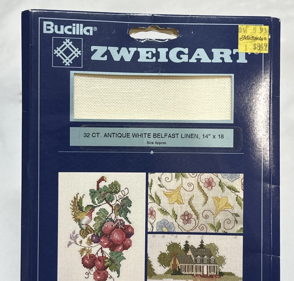 Vtg 1995 Bucilla Zweigart Antique White Belfast Linen Fabric 32 Ct 14" "