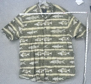 Woolrich Largemouth BUTTON UP Shirt Short SLEEVES Green Size XL Fish - Picture 1 of 13
