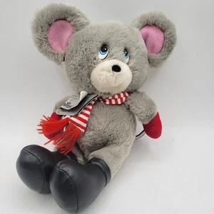 Mattel Emotions Vintage Christmas Gray Mouse Plush Red Scarf Black Boots Stuffed - Picture 1 of 13