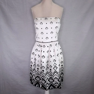 WHBM платье женщин 4 шелк белый черный геометрический с подкладкой без бретелек короткий выпускного вечера сексуальный - Изображение 1 из 4