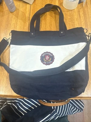 Abercrombie & Fitch Blue White Cotton Canvas Tote Bag Purse Large Vintage Zipper - Image 1 of 4