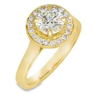 1.28ct Yellow Gold Certified Lab Grown Diamond Halo Engagement Ring -E/SI2 - Picture 1 of 8