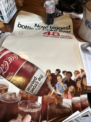 Original Rare Coca Cola Advertising Poster 1960's, New 48oz Bottles 16x 27 - Image 1 of 3