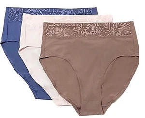 Breezies Jacquard Shine Hi-Cut Brief Set of 3-Denim-1X-NEW-A372606 - Picture 1 of 1