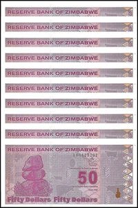 Zimbabwe 50 Dollars, 2009, P-96, UNC X 10 PCS - Picture 1 of 3