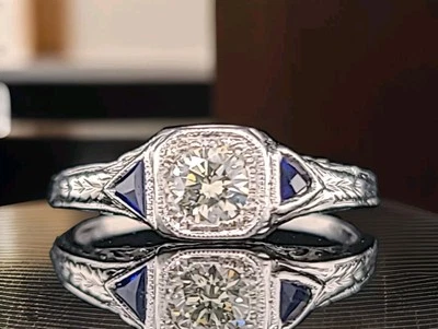 Платиновое винтажное филигранное помолвочное кольцо с натуральным круглым бриллиантом 0,32 карата  - Изображение 1 из 4