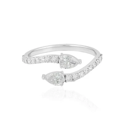 Anillo de oro blanco sólido de 14K, pera genuina y anillo envolvente de diamantes redondos, regalo de boda Foto 1 de 4