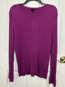 Talbots Wool Blend Cable Knit Fuchsia Sweater Size XL Preppy Fisherman - Picture 1 of 6