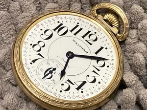 pocket watch WALTHAM RIVERSIDE 1621 21 j 1937 16s open face Montgomery dial - Picture 1 of 10