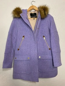 J Crew Damen helllila Chateau Stadion Stoff Parka Kunstfellbesatz Wolle Größe 2P - Bild 1 von 19