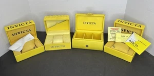 4 Scatole Orologio Invicta con Cuscino Documenti Giallo Conservazione Presentazione Espositore - Foto 1 di 14