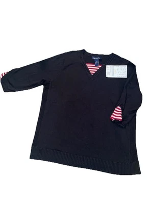 Suéter feminino Denim & Co novo com etiquetas azul marinho com detalhes listrados vermelhos e brancos tamanho 1X - Imagem 1 de 4