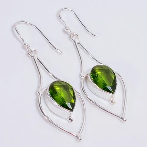 Peridot Gemstone Ethnic Handmade Jewelry 925 Sterling Silver Earrings 2.3" G606 - Picture 1 of 5