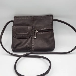 Bolso Bandolera Tignanello Marrón Oscuro Cuero Genuino Bolsillos con Cremallera Ajustable - Imagen 1 de 9