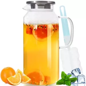 2 Liter 68oz Glass Water Pitcher with Lid and Spout for Drinks Beverage - Picture 1 of 7