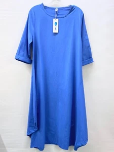Depending on the Horizon Women's Size L Cuffed Half-Sleeve Midi Dress Blue NEW - Picture 1 of 7