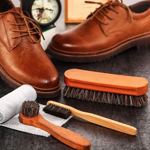 4 Pcs Horsehair Shine Shoes Brush Kit Polish Dauber Applicators Brown, Gray  - Picture 1 of 6