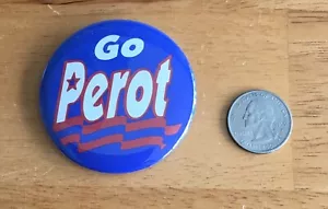 Prendedor botón campaña política Ross Perot oficial 1992 presidente “Go Perot” - Imagen 1 de 2