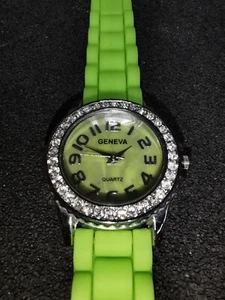 Ladies Geneva Quartz Watch with Green Rubber Strap - Picture 1 of 3