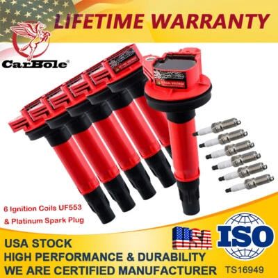 Paquete de 6 bobinas de encendido de rendimiento y bujía de iridio para Lincoln MKZ MKX UF553 Foto 1 de 4