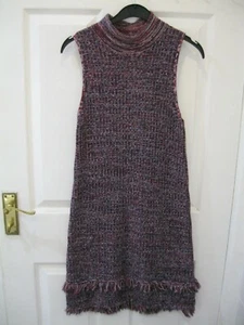 TOPSHOP SIZE 8 DRESS KNITTED JUMPER MOCK NECK TURTLENECK RED PURPLE SHIFT Y2K - Picture 1 of 11