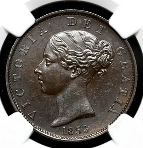 GREAT BRITAIN. Queen Victoria, Copper Halfpenny, 1853, NGC MS61 BN - Picture 1 of 4