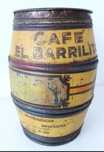 ANTIQUE ARGENTINA LITHO TIN CAN COFFEE BARREL BUENOS AIRES "LITTLE BARREL" BRAND - Picture 1 of 5