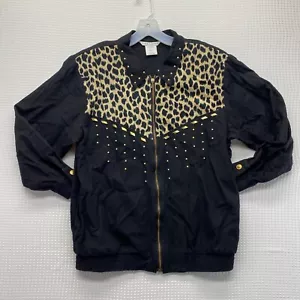 Lisa Deane Vintage light weight Womens SZ S Jacket black studded leopard print - Picture 1 of 7