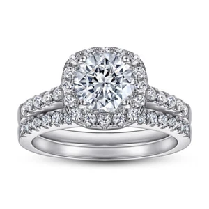 925 Sterling Silver Diamond Created Wedding Bridal Engagement Ring Set R153 - Picture 1 of 6