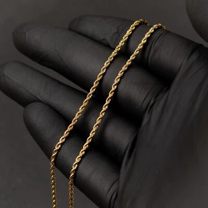 Solid Yellow Gold Plated Heavy 316 Stainless Steel 2MM Twist Rope Chain Necklace - Picture 1 of 6