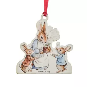 Señora Conejo con Pudín de Navidad Colgante Adorno de Madera - Decoración de Navidad - Imagen 1 de 2