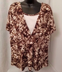 Coldwater Creek Womens Shirt Top Size XXL 2XL 2X Large 1X Brown Floral Striped - Picture 1 of 4