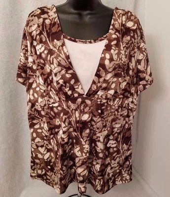 Camisa Top Coldwater Creek Mujer Talla XXL 2XL 2X Grande 1X Marrón Floral Rayas Foto 1 de 4