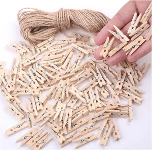 Mini Clothes Pins for Photo, Small Clothespins 200 Pcs 1" Natural Wooden Clothes - Picture 1 of 12