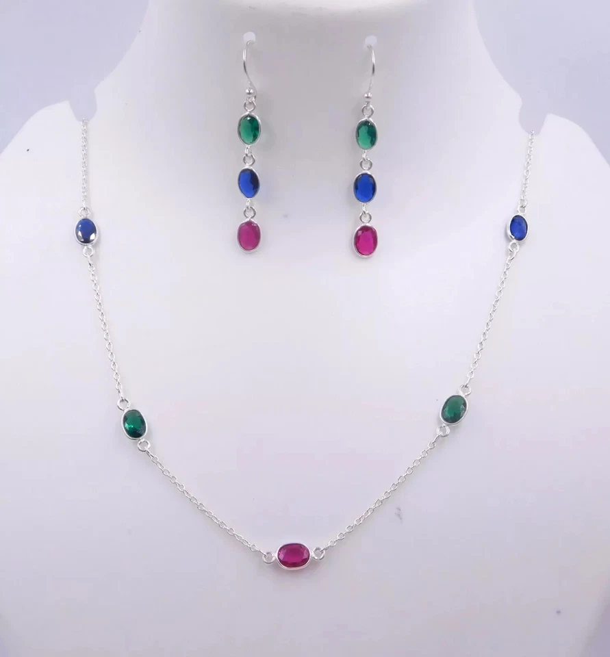 Lab-Created Taglio Multi Portafortuna 925 Argento Sterling Collana da Donna Per - Immagine 1 di 1