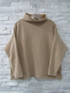 Eileen Fisher kastiger Kaschmirpullover camel elfenbeinfarben schräg gestreift Trichterausschnitt L - Bild 1 von 7