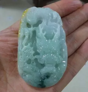 Cert'd Natural Type A Yellow Green Jadeite Jade Vintage Dragon Pendant 8354 - Picture 1 of 8