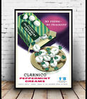 Clarnico peppermint creams, Vintage advertising poster reproduction.