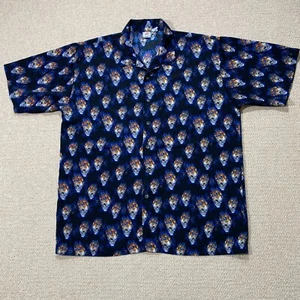 VINTAGE Y2K Skulls Shirt Mens XL Anchor Blue Flaming Skull Fire All Over Print - Picture 1 of 10