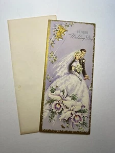 Vintage "On Your Wedding Day" Greeting Card Purple/Gold w/Envelope Sunshine Card - Picture 1 of 5
