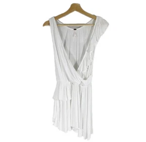 NWT Float Away Asymmetric Ruffle Sleeveless Wrap White Top Sz M - Picture 1 of 13